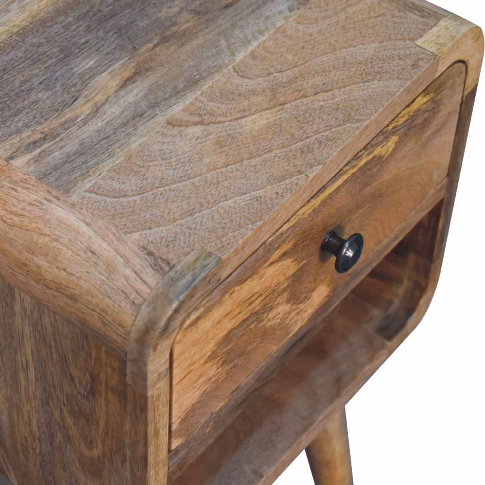 Direct Wicker Solid Wood Mango Wood Mini Curved Bedside Table in Brown with 1 Drawer and Open Slot – 4