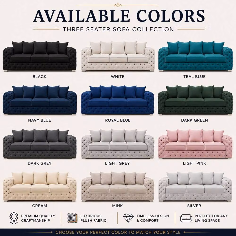 Stratus Interiors Ashley Chesterfield 3 Seater Scatter Back Sofa in Light Pink Plush Velvet – 3