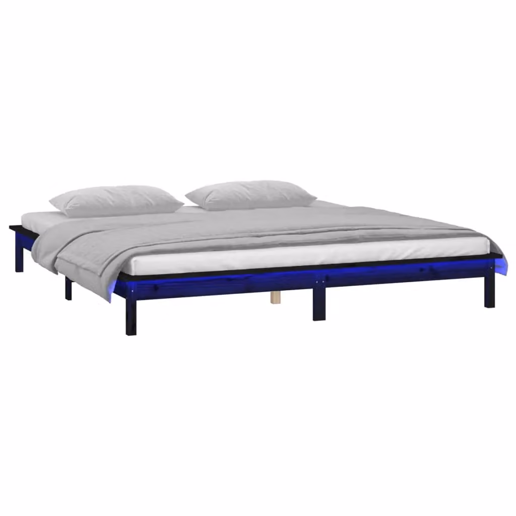 Berkfield Home Black Solid Wood LED Bed Frame with Under-Bed Lighting and USB Charging Port, W/D/H: 200 x 200 cm – 3