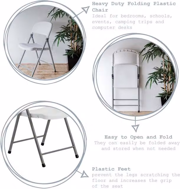Harbour Housewares Folding Trestle Chairs in White, Pack of 4 – 1