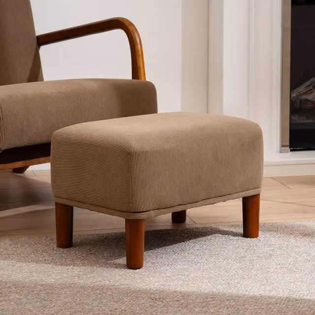 Scottish Everlastings Ltd Beige Cord Foot Stool with Dark Legs, W/D/H: 33 x 33 x 48 cm