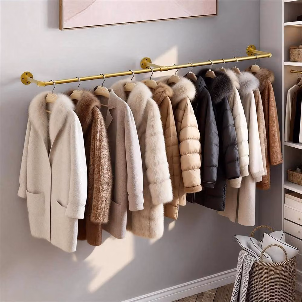 Kelvenix Wall Mounted Metal Clothes Rack in Gold and Black – 3