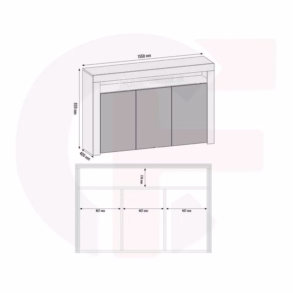 Mex Furniture LTD Aether Modern Sideboard in Black with Glossy Doors and Integrated LED Lighting, W: 155 cm, H: 92 cm, D: 40 cm – 5