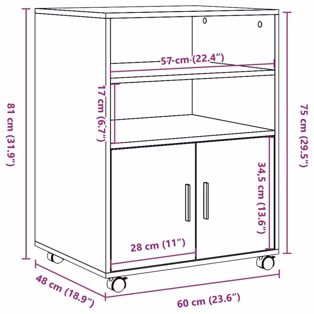 Berkfield Home Rolling Cabinet in Smoked Oak Brown, W/D/H: 60 x 48 x 81 cm – 6
