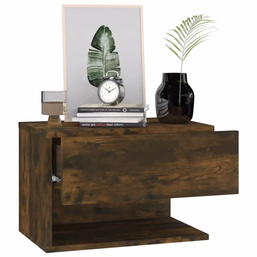 Berkfield Home Wall-mounted Bedside Cabinet in Smoked Oak Brown – 4