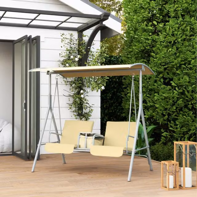 Outsunny Modern Heavy Duty Sun Canopy with Cushions in Beige and White