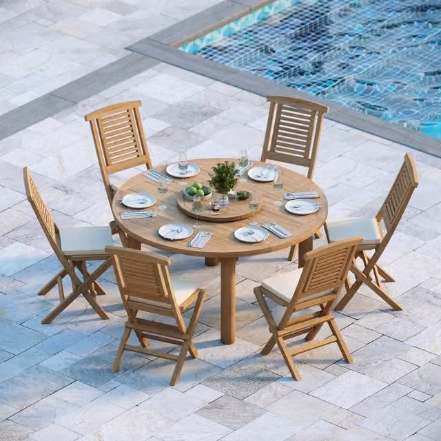 Eterna Modern Teak Garden Dining Table and 6 Seat Chair Set