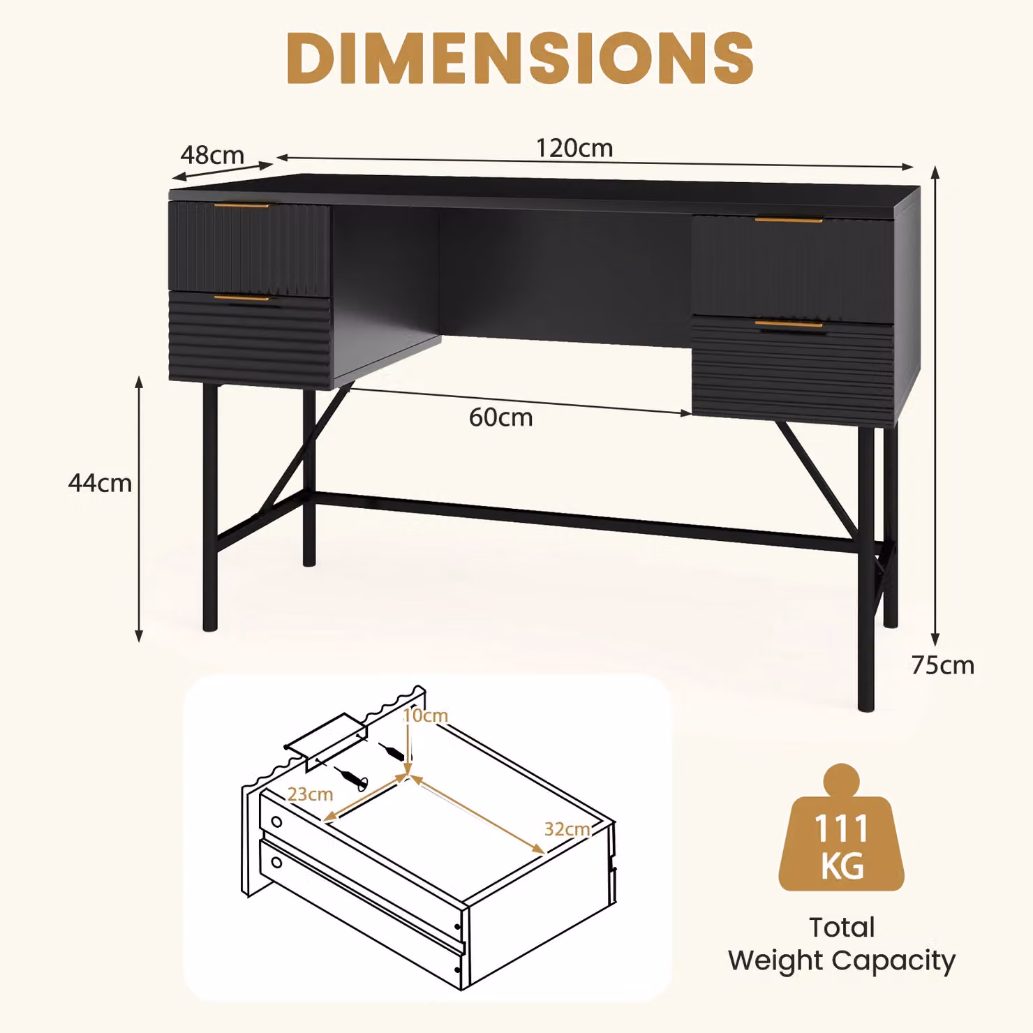 Gymax Modern Home Office Computer Desk in Black with Metal Legs, Width: 120 cm – 2