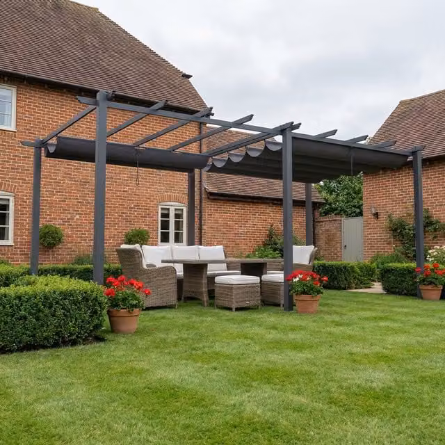 Breeins Modern Retractable Aluminium Pergola with UV Canopy in Anthracite Grey
