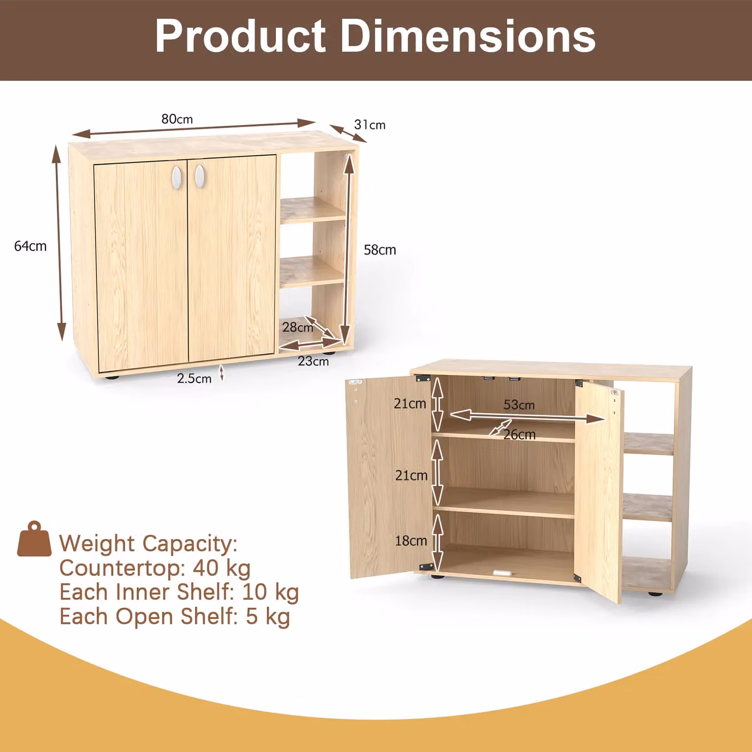 Costway 3-Tier Wood Shoe Storage Cabinet with Hinged Doors in Beige – 2