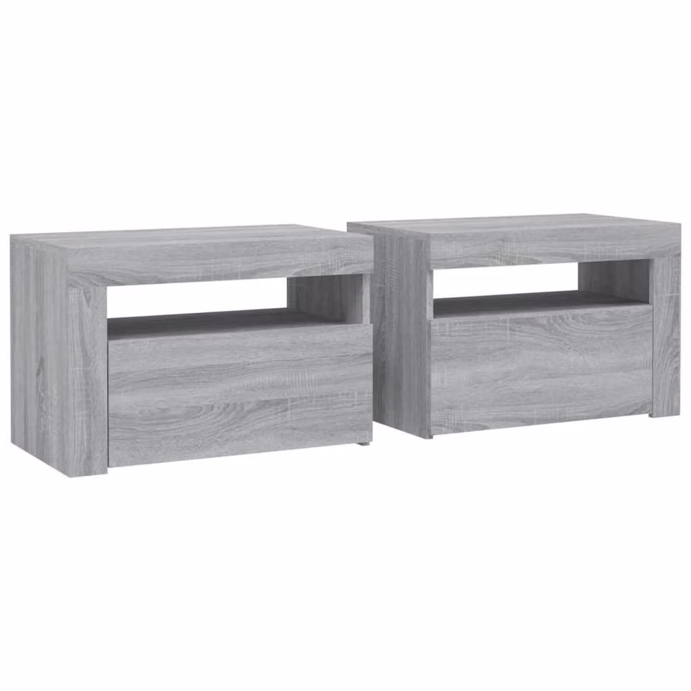 Berkfield Home Set of 2 Modern Grey Sonoma Bedside Cabinets with Integrated LED Lighting, W/D/H: 60 x 35 x 40 cm – 3