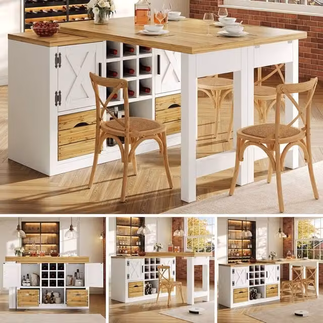 Matteo Extendable Multifunctional Dining Table and Kitchen Island in White