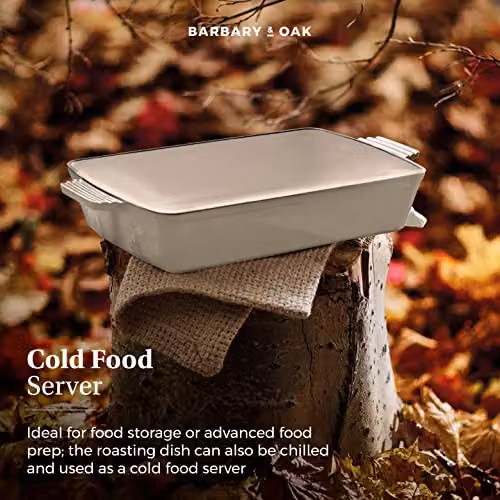Barbary & Oak BO800258CRM Rectangular Cast Iron Roaster with Enamel Interior, Beige – 5