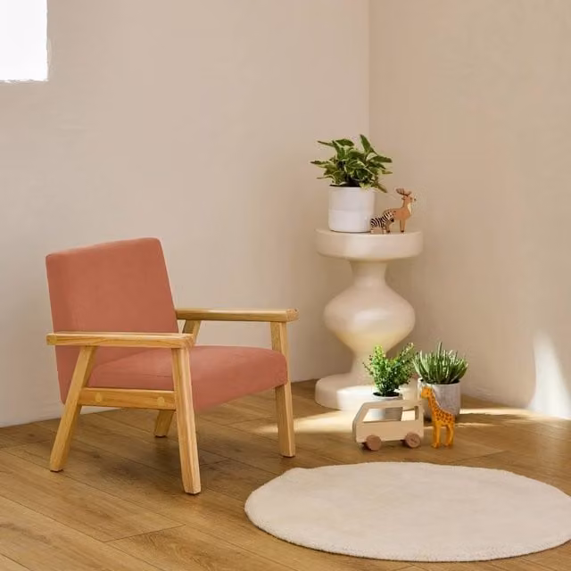 sweeek Children's Scandinavian Style Corduroy Armchair with Rubberwood Legs in Terracotta