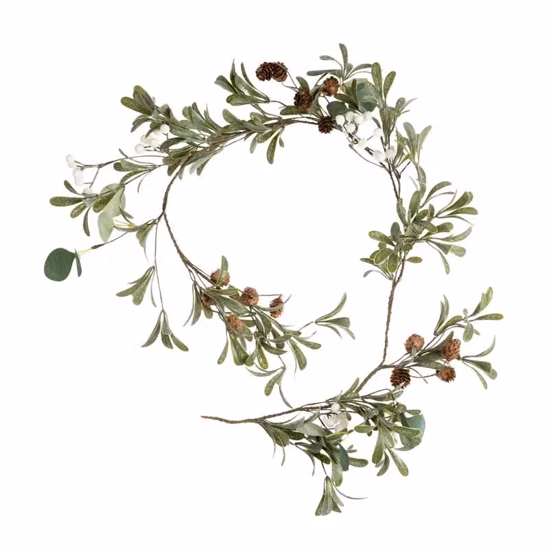 Scottish Everlastings Ltd Green and White Christmas Mistletoe and Cone Garland, Length: 125 cm – 2