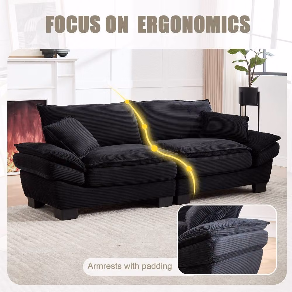 Direct Wicker Modern Oversized 2 Seater Upholstered Loveseat Couch in Black – 2