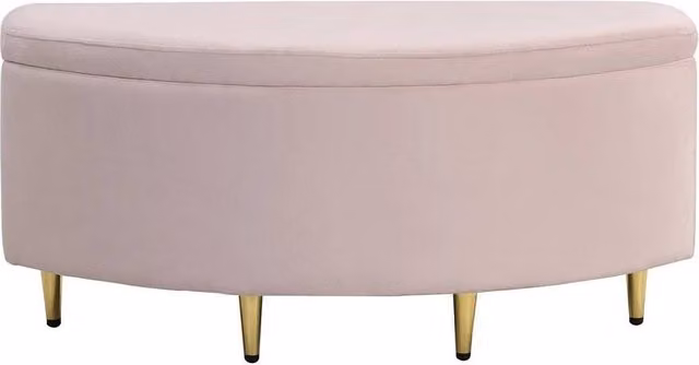 KORVIXA Pink Velvet Ottoman Storage Box Bench, W/D/H: 100 x 100 x 42 cm – 1