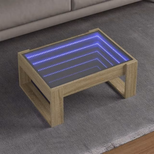 Berkfield Home Infinity LED Coffee Table in Sonoma Oak Brown, W: 70 cm, D: 53 cm, H: 30 cm – 1