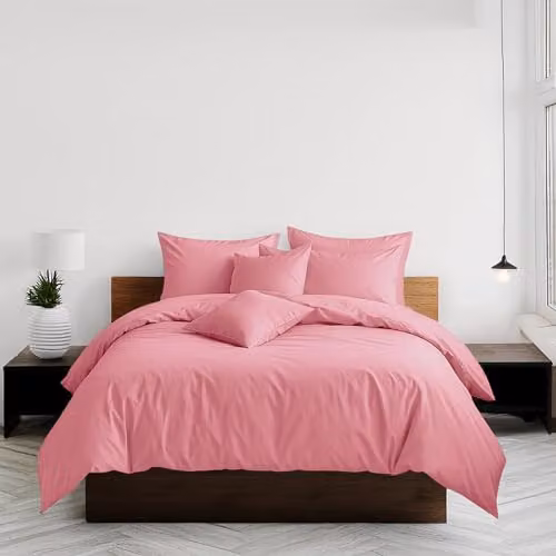 Home Sweet Home UK Plain Dyed Polycotton Duvet Cover and Pillowcase Set in Pink, Single Size, W/D/H: 135 x 200 cm with 48 x 74 cm Pillowcase – 3