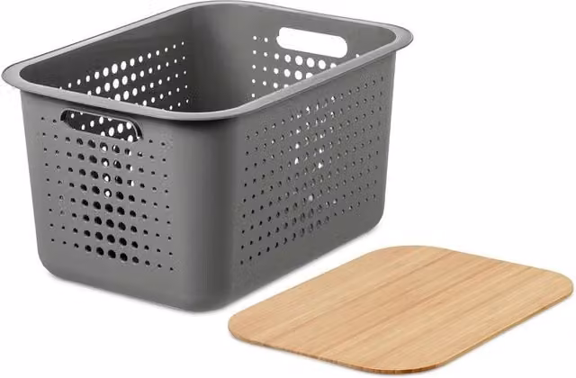 SmartStore Basket Storage Box with Brown Bamboo Lid, Grey, 13L – 1