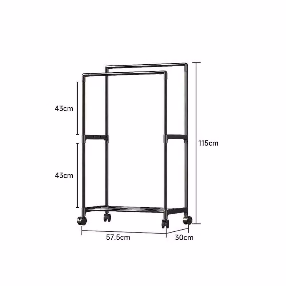 FLAVORA Heavy Duty Metal Double Rail Garment Rail in Black, Width: 50 cm – 2