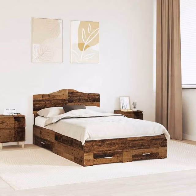 Berkfield Home Bed Frame with Headboard in Old Wood Brown, W/D/H: 120 x 190 cm