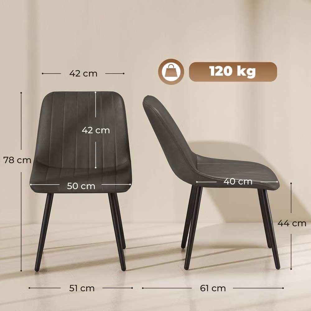 HOMCOM Set of 2 Modern Faux Leather Upholstered Kitchen and Dining Chairs with Metal Legs, Grey – 3
