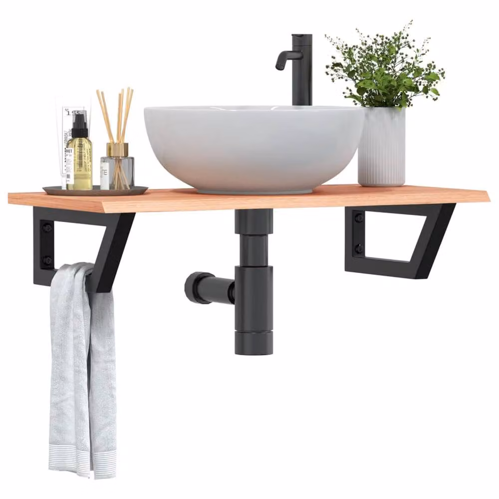 Berkfield Home Elegant Wall Mounted Basin Shelf in Brown Oak and Black Steel – 2