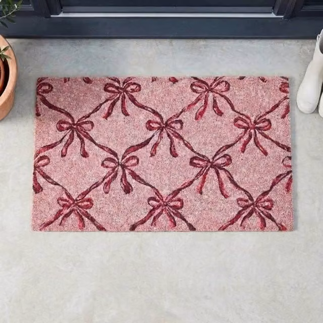 Garden Greatness Blush Bows Printed Coir Doormat, Pink and Multicolour, W: 45 cm, D: 75 cm