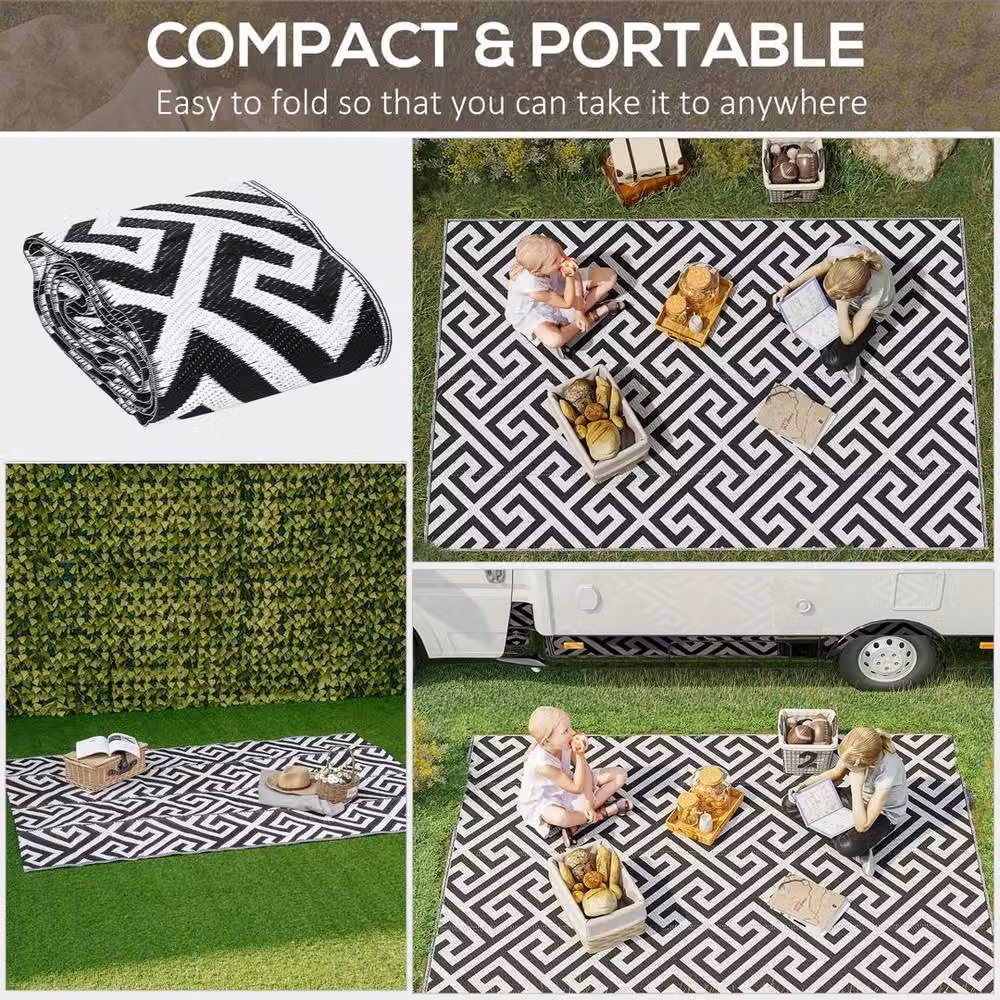 Kelvenix Reversible Black Outdoor Rug, UV-Resistant Polypropylene Camping Mat, W/D: 100 x 1000 cm – 5