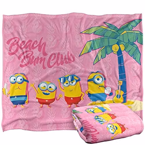 LOGOVISION Minions Beach Bum Club Silky Touch Super Soft Fleece Throw Blanket, White, W: 152 cm, D: 127 cm