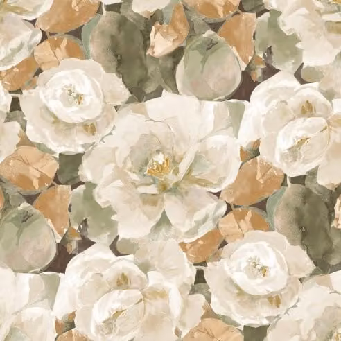 Edinburgh Weavers Mirabel Modern Floral Cotton Fabric in Caramel, Brown and Gold