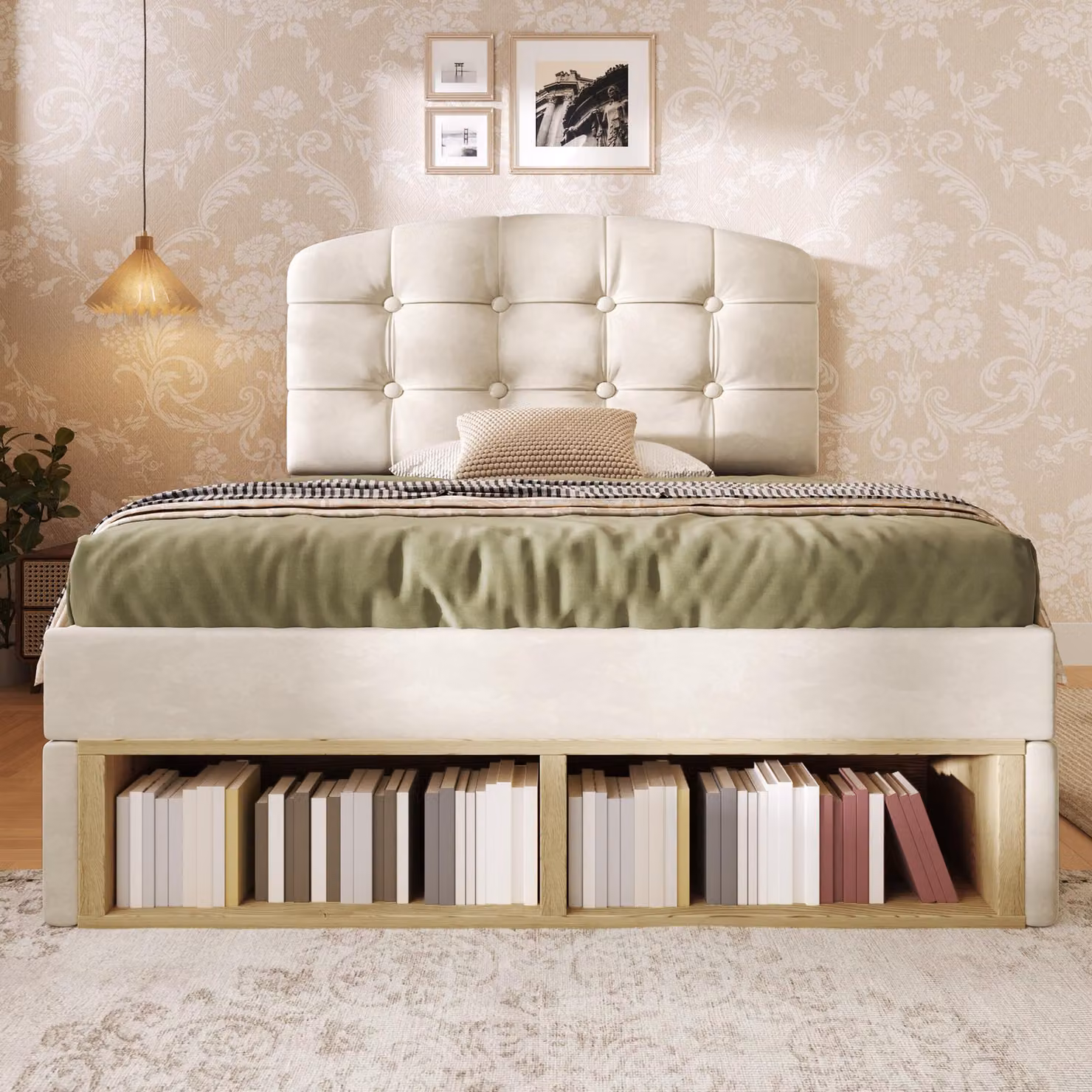 Aosom UK Beige Velvet Upholstered Single Bed with Storage Drawers and Button-Tufted Headboard, W/D/H: 101 x 198 x 120 cm – 6