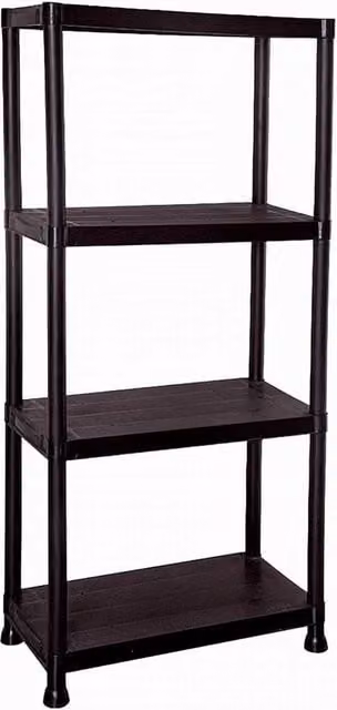 KORVIXA 4 Tier Black Plastic Freestanding Shelving Unit