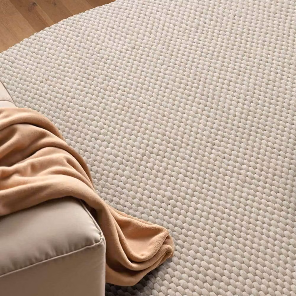THE RUGS Lyon Handwoven Wool and Cotton Beans Round Rug in Beige and White, Diameter: 200 cm – 3