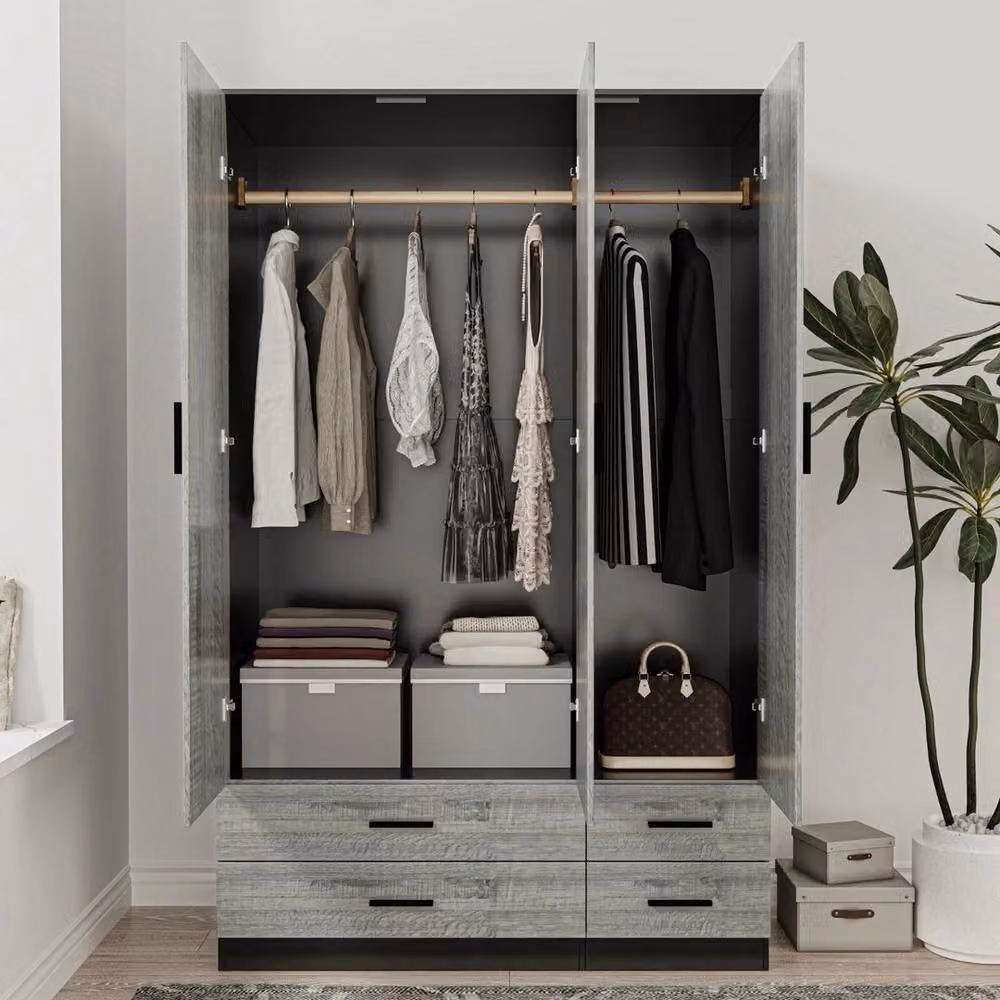 FORGEVIO Modern Black and Grey Bedroom Wardrobe with Shelves and Integrated Drawers – 3