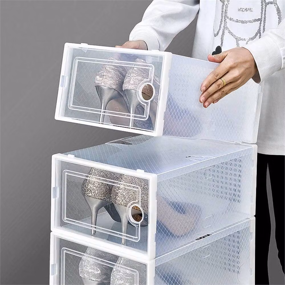 FLAVORA Set of 12 White and Transparent Foldable Shoe Storage Boxes with Metal Frames – 4
