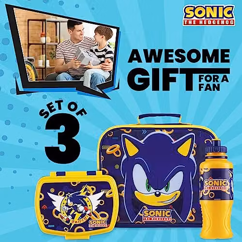 Get Trend Sonic the Hedgehog 3 Piece Insulated Lunch Set with 430ml Water Bottle, Multicolour – 3