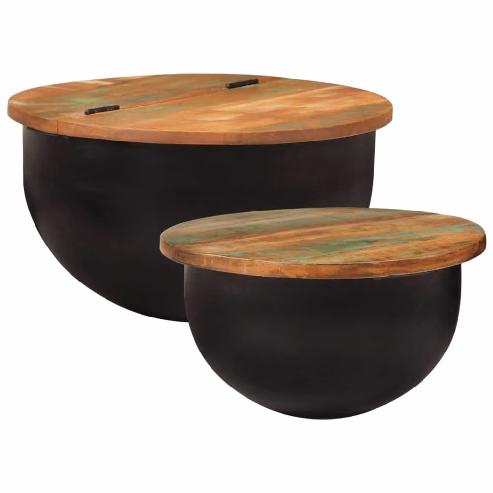 Berkfield Home 2 Piece Black Solid Reclaimed Wood Nested Coffee Table Set – 5