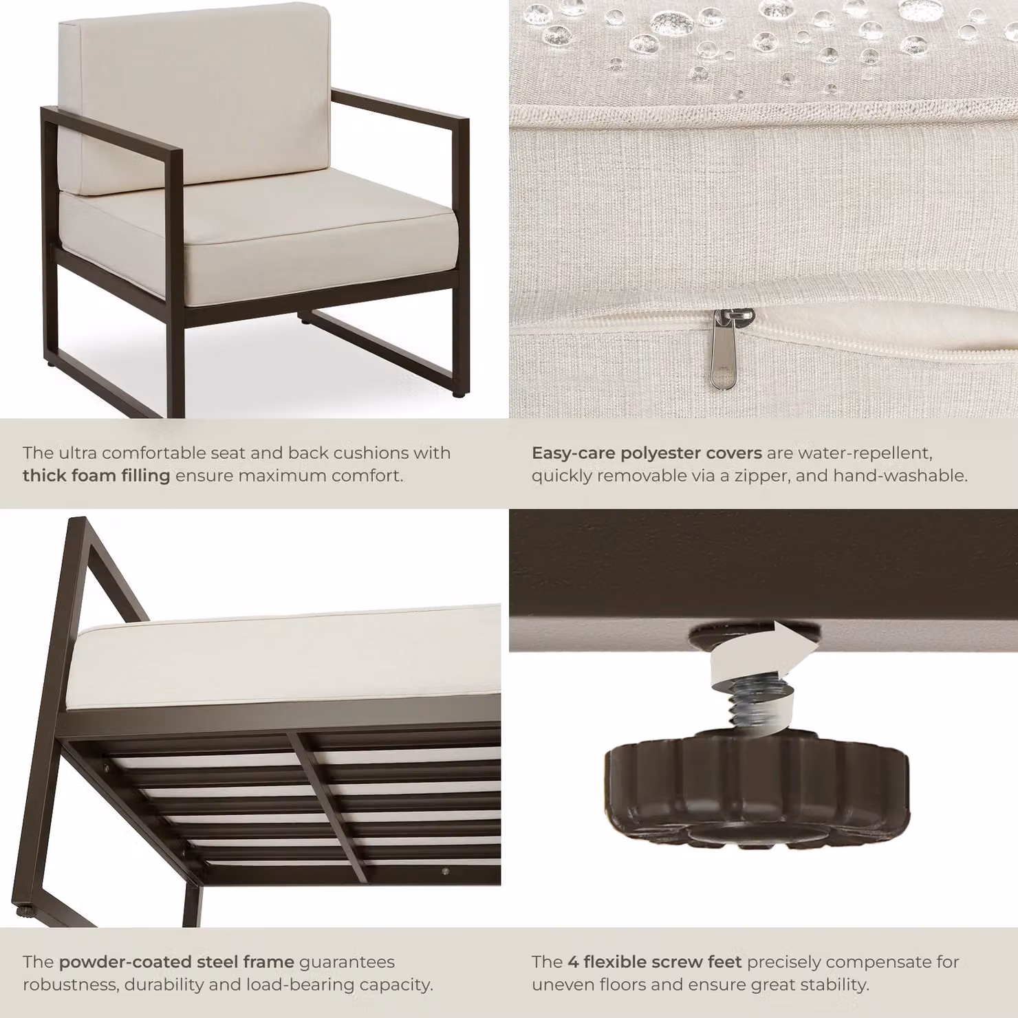tectake Comosa 2 Seater Garden Chair in Brown with Armrests and Weather-Resistant Cushions – 4