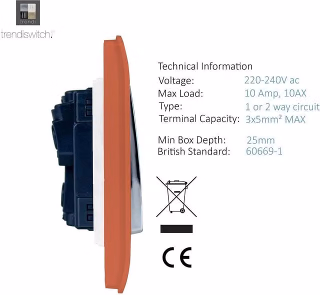 Trendi 3 Gang 2 Way Rocker Single Plate Tactile Light Switch in Moss Green and Copper