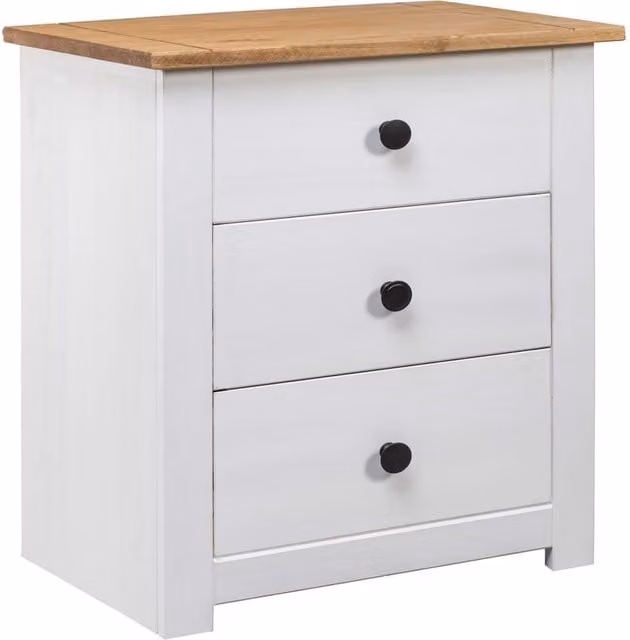 Berkfield Home Panama Range White Pinewood Bedside Cabinet W: 46 cm, D: 40 cm, H: 57 cm