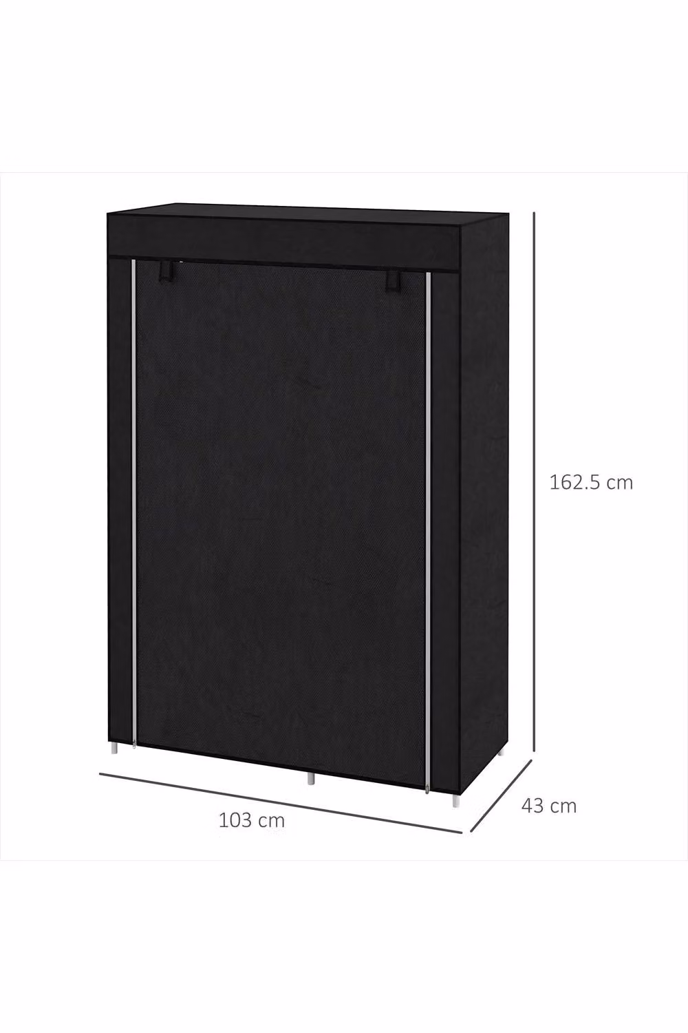 ERGOVEXA Black Fabric Foldable Wardrobe with Internal Shelves and Hanging Rail, H 162.5 x W 103 x D 43 cm – 2