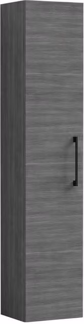 Balterley Bramshall Modern Wall Hung Tall Bathroom Storage Unit with Soft Close Door, Grey, Width: 30 cm – 1