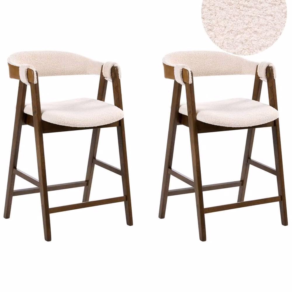 Wyld and Coco Beige Boucle Bar Chair with Rubberwood Legs in Retro Style – 2