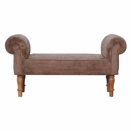 Adorable Lifestyle Modern Mango Wood Bedroom Bench with Brown Faux Fur Fabric – 2