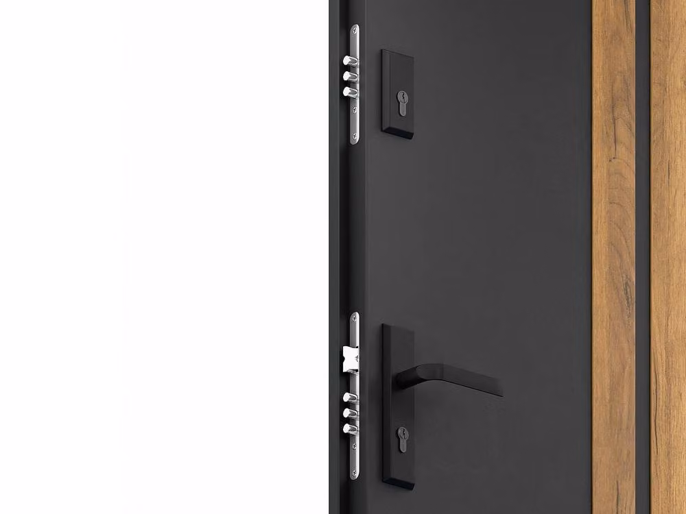 Vente-unique Modern Full Steel Front Door in Black with Grey Oak Effect Stripes, H: 207 cm, W: 100 cm – 3