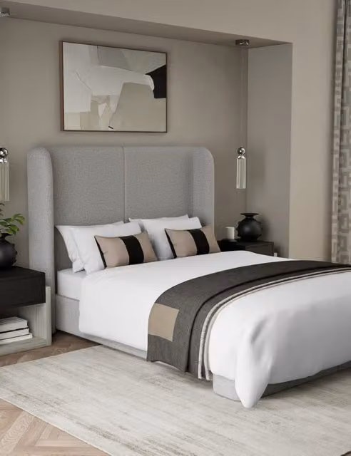 M&S x Kelly Hoppen 500 Thread Count Pure Cotton Sateen Bedding Set, White, 180 x 200 cm