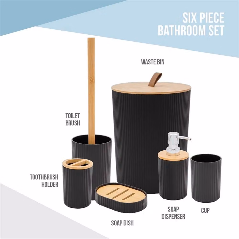 Nordara Black Modern Bathroom Essentials Set with Tumbler, Toothbrush Holder, Toilet Brush, Soap Dish and Soap Dispenser – 2