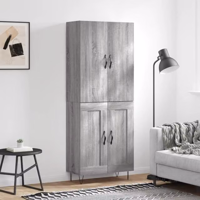 Berkfield Home Grey Modern Highboard with Hinged Doors and Internal Shelves, W/D/H: 69.5 x 34 x 180 cm